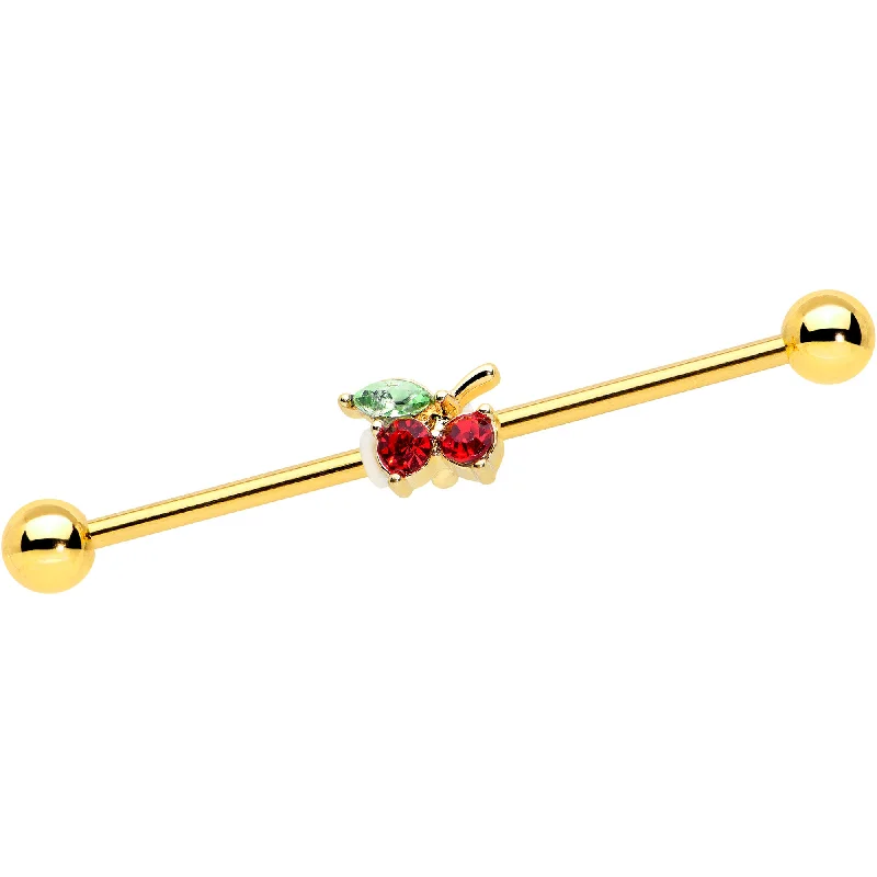 Women's Earrings – Elegant Designs for Every Personality--14 Gauge Red Gem Gold Tone Tasty Cherry Fruit Industrial Barbell 38mm Women's Earrings – Elegant Designs for Every Personality--14 Gauge Red Gem Gold Tone Tasty Cherry Fruit Industrial Barbell 38mm