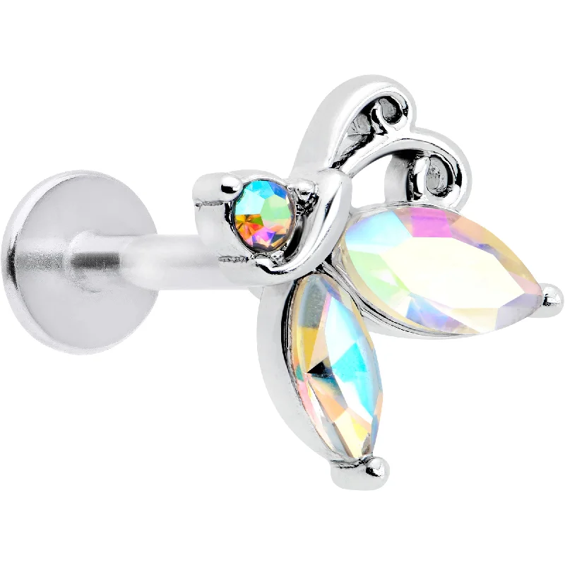 Women's Earrings – Elegant Designs for Every Personality--16 Gauge 5/16 Aurora CZ Gem Fleur de Lis Butterfly Labret Monroe Tragus
