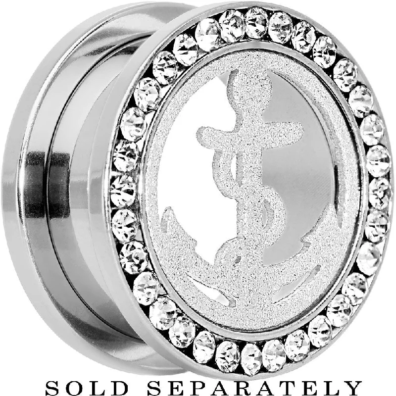 Women's Earrings – Elegant Designs for Every Personality--18mm Stainless Steel Clear Gem Anchor Tunnel Plug Women's Earrings – Elegant Designs for Every Personality--18mm Stainless Steel Clear Gem Anchor Tunnel Plug
