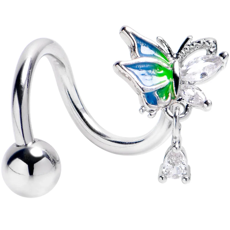 Comfortable Belly Rings for Unique Look -Clear CZ Gem Dazzling Beauty Butterfly Blue Spiral Twister Belly Ring Comfortable Belly Rings for Unique Look -Clear CZ Gem Dazzling Beauty Butterfly Blue Spiral Twister Belly Ring