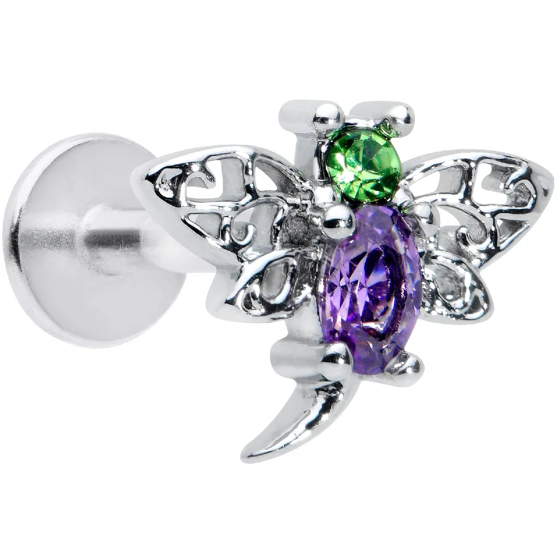 Stunning Lip Rings for Chic Women16 Gauge 5/16 Purple Green Gem Dragonfly Labret Monroe Tragus