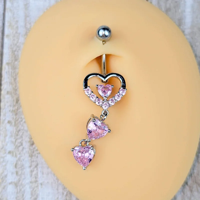 Belly Rings with Shiny Accents for Extra Glam -Pink Gem All My Hearts Dangle Belly Ring Belly Rings with Shiny Accents for Extra Glam -Pink Gem All My Hearts Dangle Belly Ring