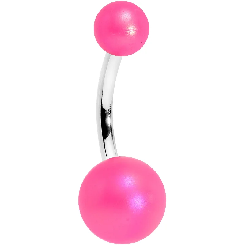 Cute Belly Rings for Summer Style -Neon Pink Matte Finish Acrylic Ball Belly Ring