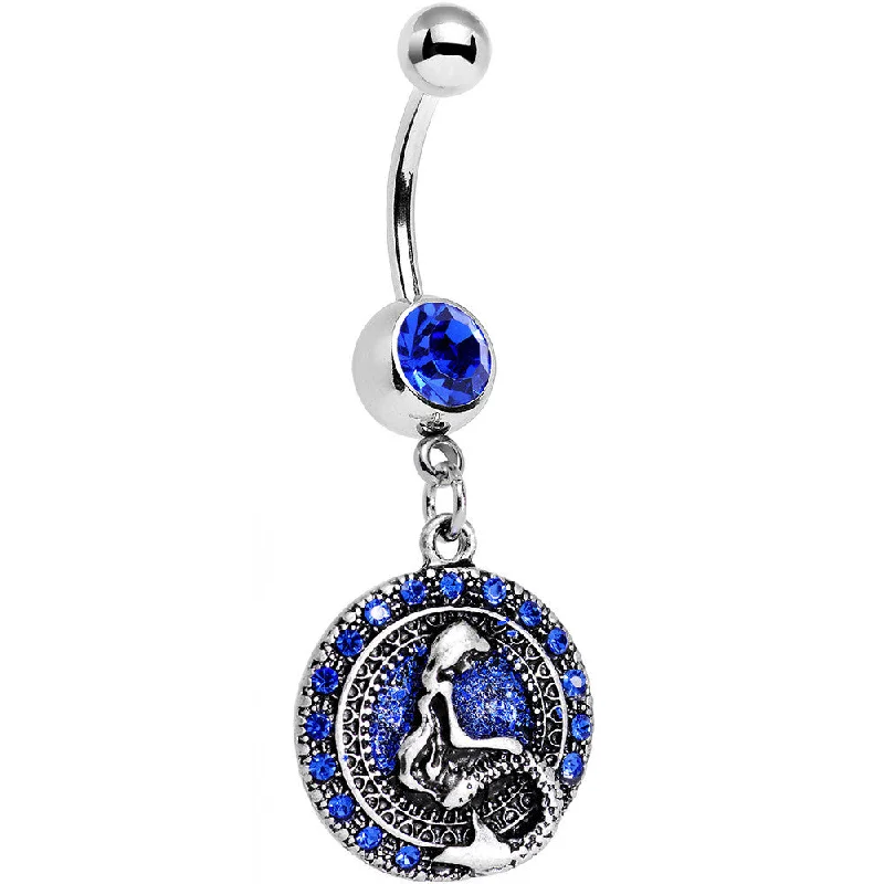 Trendy Belly Rings for Chic Look -Royal Blue Gem Mythical Mermaid Dangle Belly Ring