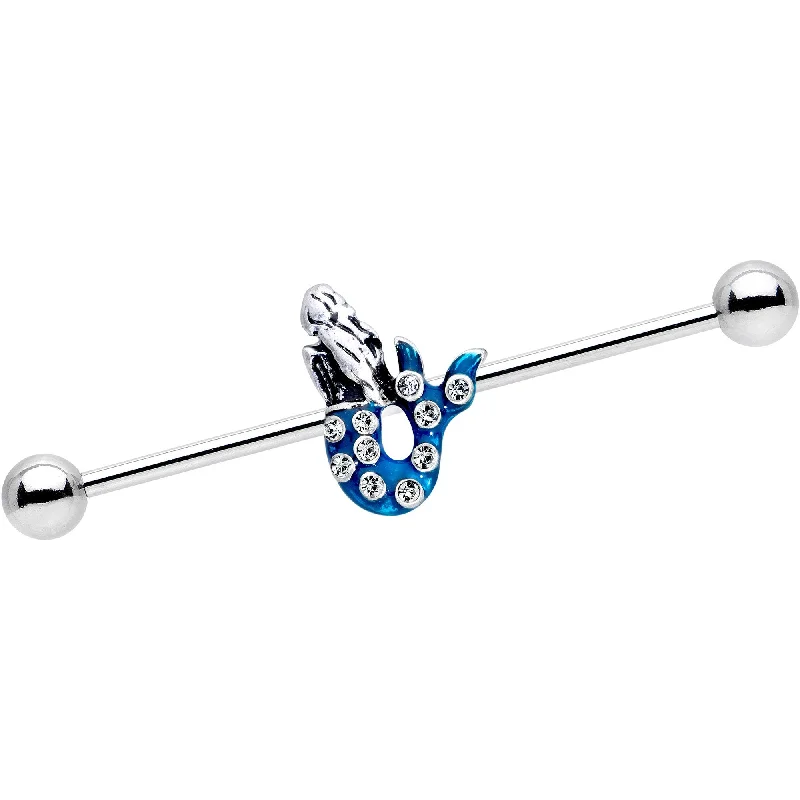 Women's Earrings – Elegant Designs for Every Personality--Clear Gem Blue Mythical Mermaid Industrial Barbell 38mm Women's Earrings – Elegant Designs for Every Personality--Clear Gem Blue Mythical Mermaid Industrial Barbell 38mm