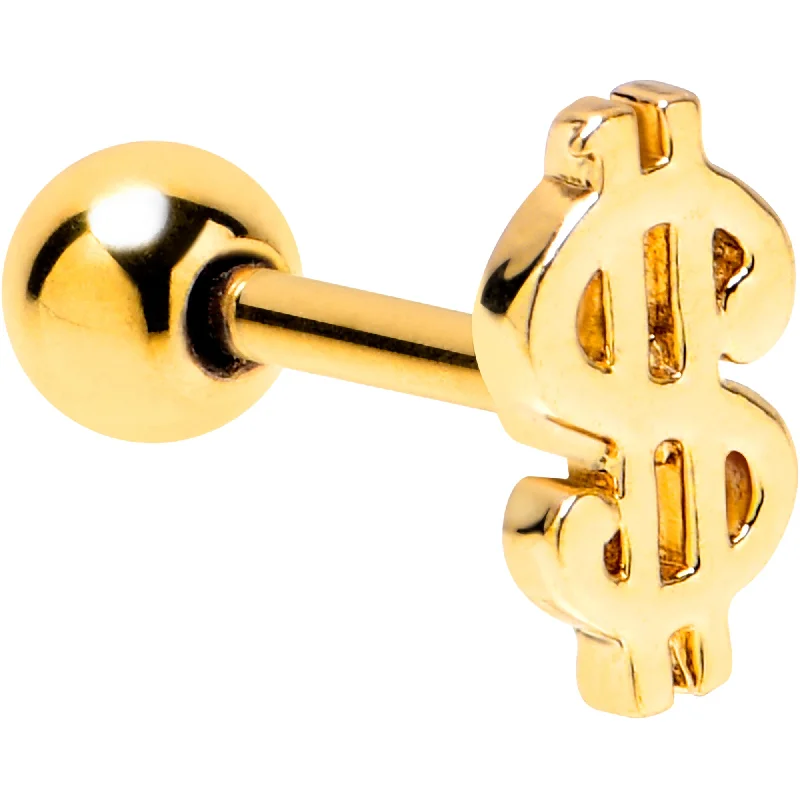 Women's Earrings – Elegant Designs for Every Personality--16 Gauge 1/4 Gold Tone Dollar Sign Cartilage Tragus Earring