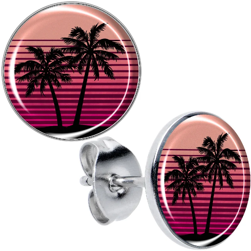 Women's Earrings – Elegant Designs for Every Personality--Palm Tree Retro Sunset Stud Earrings