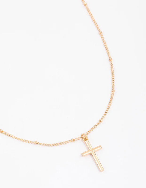 Shop Classic Women's  Necklaces & Pendants with a Modern Twist-Gold Classic Cross Ball Chain Necklace