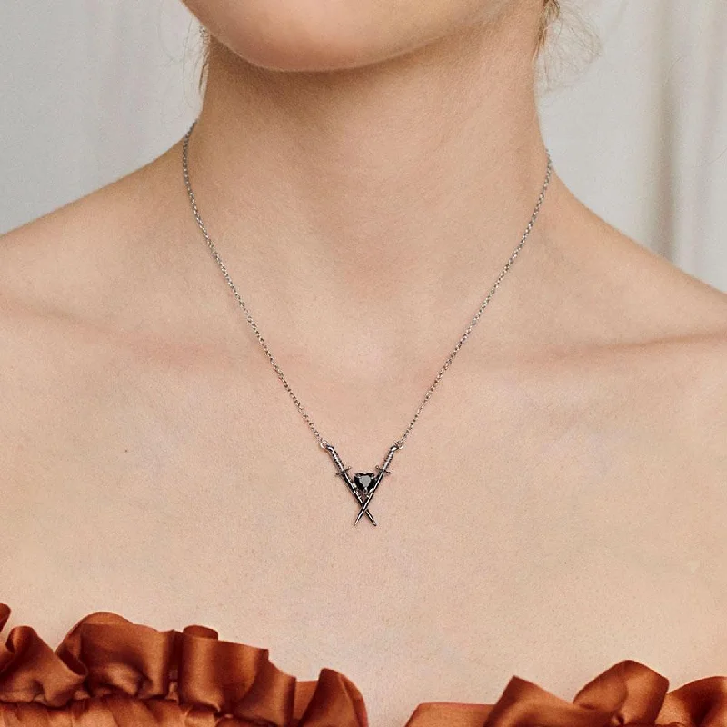 Shop Classic Women's  Necklaces & Pendants with a Modern Twist-ABJURE. Crossed Swords & Onyx Heart Necklace - Silver