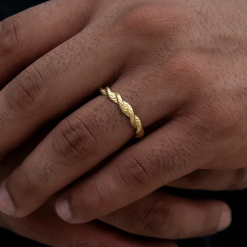 Exclusive Men's Necklaces & Pendants for the Modern Gentleman-4MM Rope Ring in Yellow Gold Exclusive Men's Necklaces & Pendants for the Modern Gentleman-4MM Rope Ring in Yellow Gold