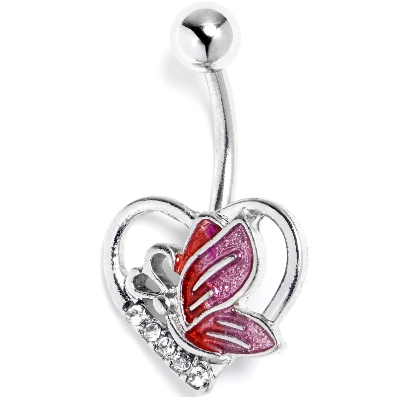 Belly Rings with Gemstone Designs for Chic Style -Clear Gem Butterfly Love Heart Pink Belly Ring Belly Rings with Gemstone Designs for Chic Style -Clear Gem Butterfly Love Heart Pink Belly Ring