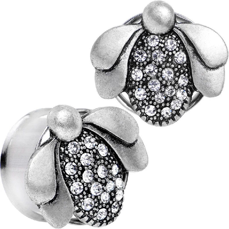 Women's Earrings – Elegant Designs for Every Personality--20mm Clear Gem Steel Allow Me Ladybug Double Flare Tunnel Plug Set