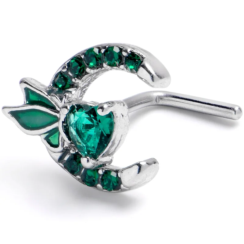 Trendy Silver Nose Rings -20 Gauge 7mm Green CZ Gem Butterfly Heart Moon L Shape Nose Ring Trendy Silver Nose Rings -20 Gauge 7mm Green CZ Gem Butterfly Heart Moon L Shape Nose Ring
