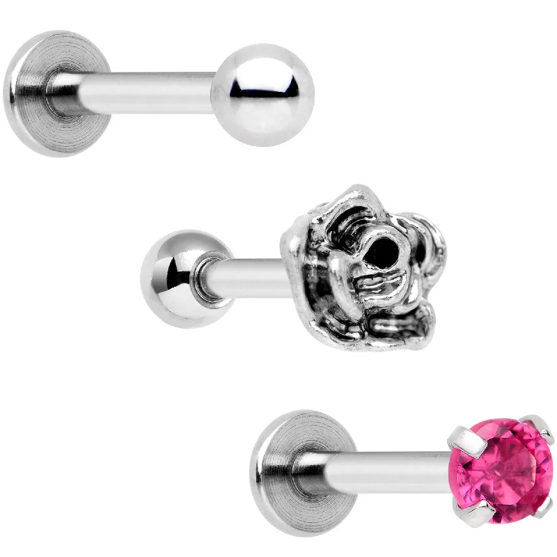 Women's Earrings – Elegant Designs for Every Personality--16 Gauge 1/4 Pink Gem Rose Flower Cartilage Tragus Earring Set of 3 Women's Earrings – Elegant Designs for Every Personality--16 Gauge 1/4 Pink Gem Rose Flower Cartilage Tragus Earring Set of 3