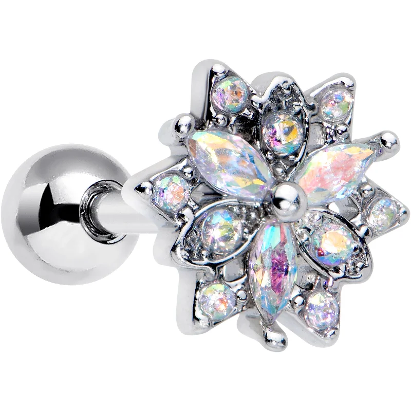 Women's Earrings – Elegant Designs for Every Personality--16 Gauge 1/4 Aurora CZ Gem Snowflake Style Cartilage Tragus Earring