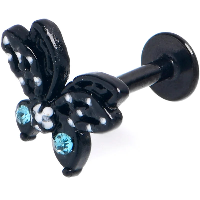 Lip Rings for Everyday Style16 Gauge 5/16 Blue CZ Gem Black Night Drama Butterfly Labret Tragus
