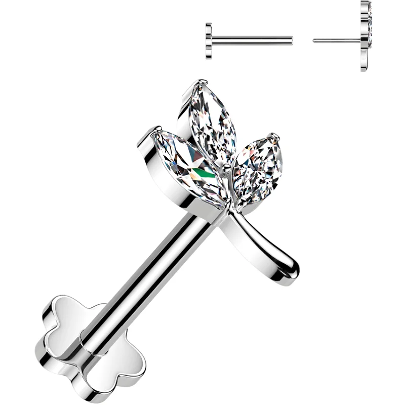 Bold and Stylish Lip Rings16 Gauge 1/4 CZ Gem Leaves Medical Grade Titanium Reversible Flat Back Earring