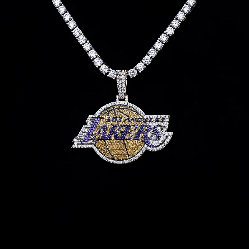 Leather Bracelets for Men-Los Angeles Lakers Official NBA Large Logo Pendant