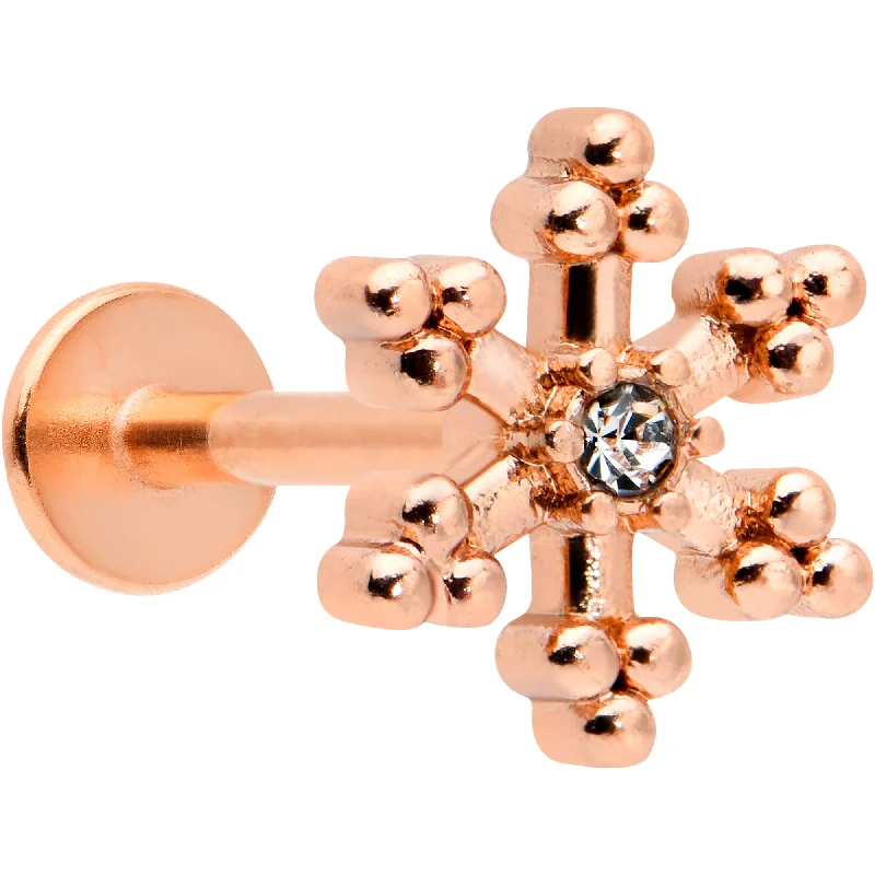 Designer Lip Rings with Creative Touches16 Gauge 5/16 Clear Gem Rose Gold Tone Snowflake Labret Monroe Tragus