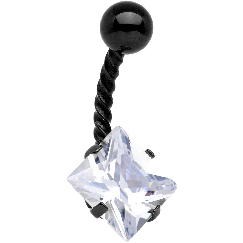 Belly Rings with Gold Finish for Elegant Style -Clear CZ Gem Black IP Party Princess Seriously Twisted Belly Ring Belly Rings with Gold Finish for Elegant Style -Clear CZ Gem Black IP Party Princess Seriously Twisted Belly Ring