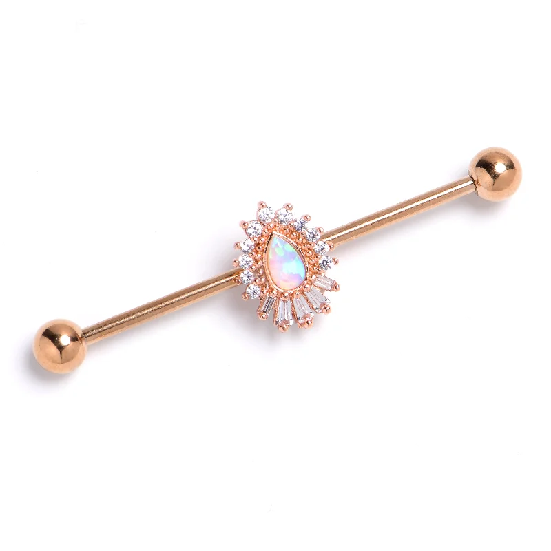 Women's Earrings – Elegant Designs for Every Personality--14 Gauge White Synthetic Opal Rose Gold Tone Swank Industrial Barbell 38mm Women's Earrings – Elegant Designs for Every Personality--14 Gauge White Synthetic Opal Rose Gold Tone Swank Industrial Barbell 38mm