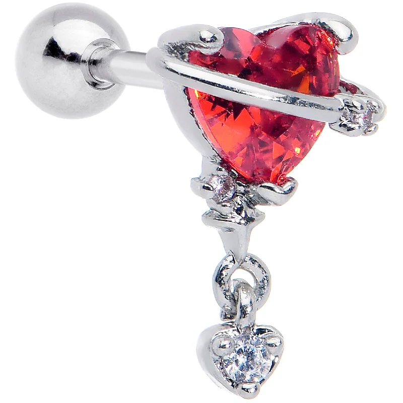 Women's Earrings – Elegant Designs for Every Personality--16 Gauge 1/4 Red Clear CZ Gem Saturn Heart Duo Cartilage Tragus Earring