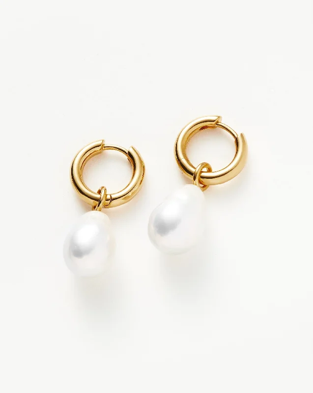 Women's Earrings – Elegant Designs for Every Personality--Baroque Pearl Drop Tunnel Mini Hoop Earrings | 18k Gold Vermeil/Pearl