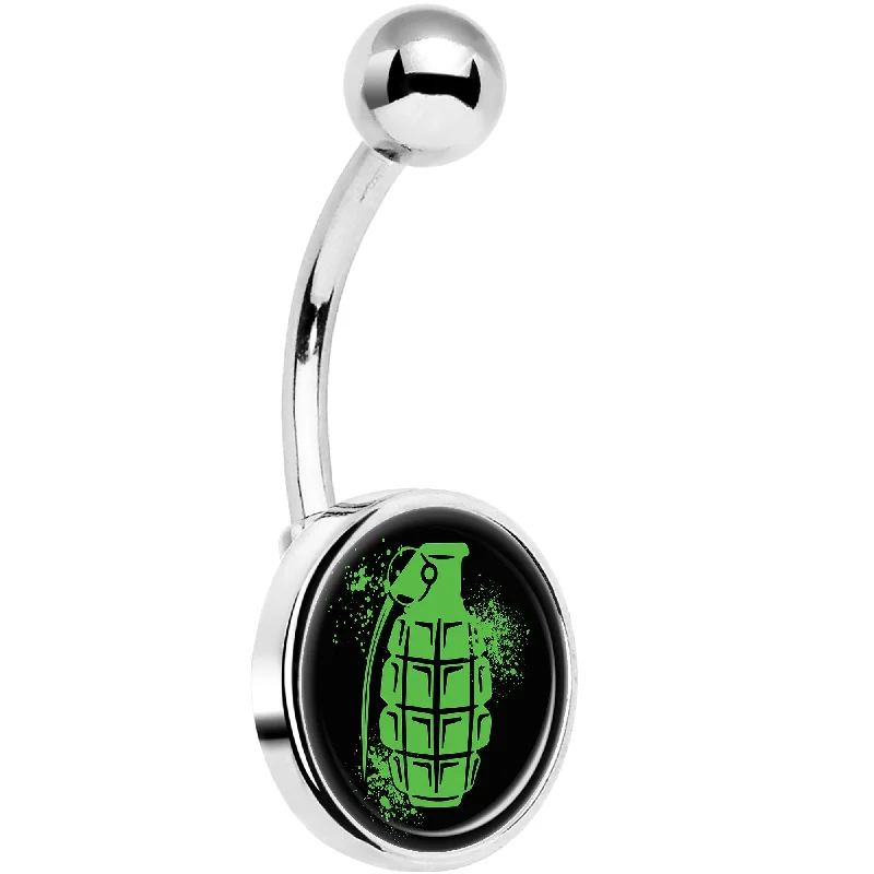 Comfortable Belly Rings for Easy Wear -Green Grenade Belly Ring