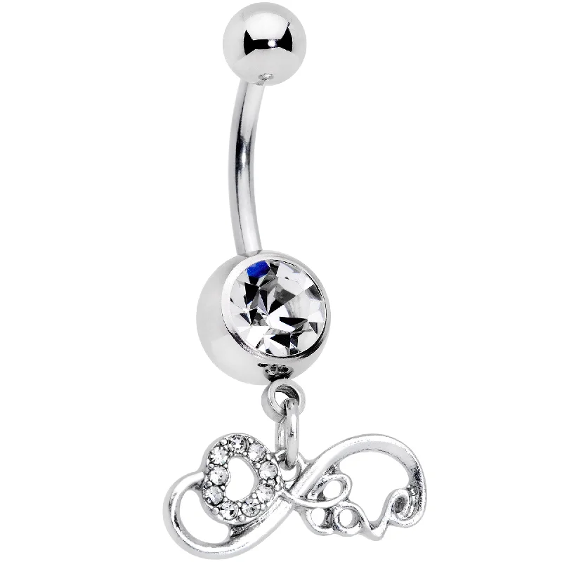 Stunning Belly Rings for Bold Fashion -Clear Gem Infinity Heart Dangle Belly Ring