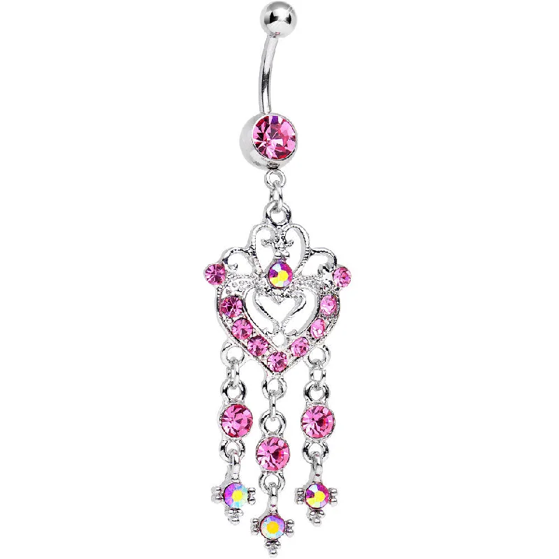 Comfortable Belly Rings for Everyday Use -Pink Gem Always Ardent in Love Heart Chandelier Belly Ring Comfortable Belly Rings for Everyday Use -Pink Gem Always Ardent in Love Heart Chandelier Belly Ring