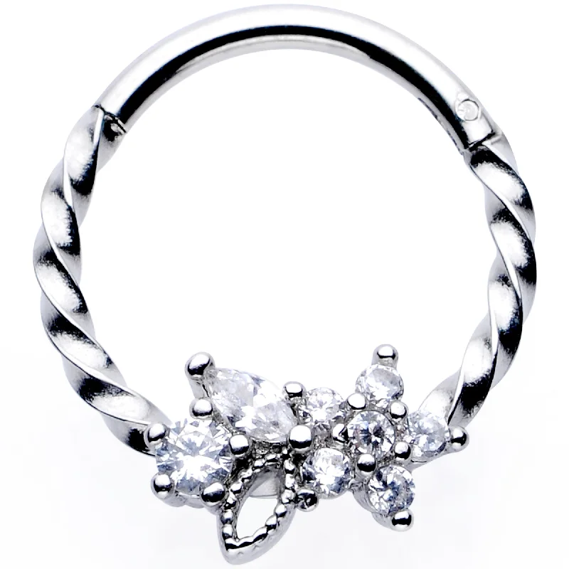 Nose Rings for Glamorous and Bold Looks -16 Gauge 3/8 Clear Gem Star Twisted Hinged Segment Ring Nose Rings for Glamorous and Bold Looks -16 Gauge 3/8 Clear Gem Star Twisted Hinged Segment Ring