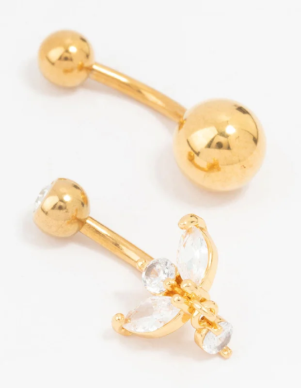 Unique Belly Rings with Bold Designs -Gold Plated Surgical Steel Marquise Drop Belly Bars 2-Pack Unique Belly Rings with Bold Designs -Gold Plated Surgical Steel Marquise Drop Belly Bars 2-Pack