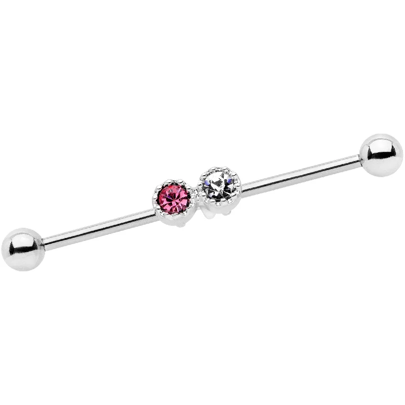 Women's Earrings – Elegant Designs for Every Personality--14 Gauge Clear Pink Gem Double Drama Industrial Barbell 38mm