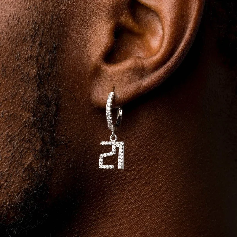 Men's Bracelets for Minimalist Looks-Pave Custom Numbers Earrings