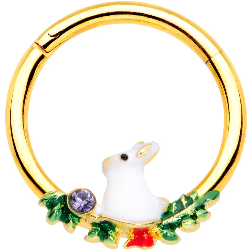 Timeless Nose Rings with Classic Style -16 Gauge 3/8 Purple Gem Gold Tone White Rabbit Hinged Segment Ring Timeless Nose Rings with Classic Style -16 Gauge 3/8 Purple Gem Gold Tone White Rabbit Hinged Segment Ring