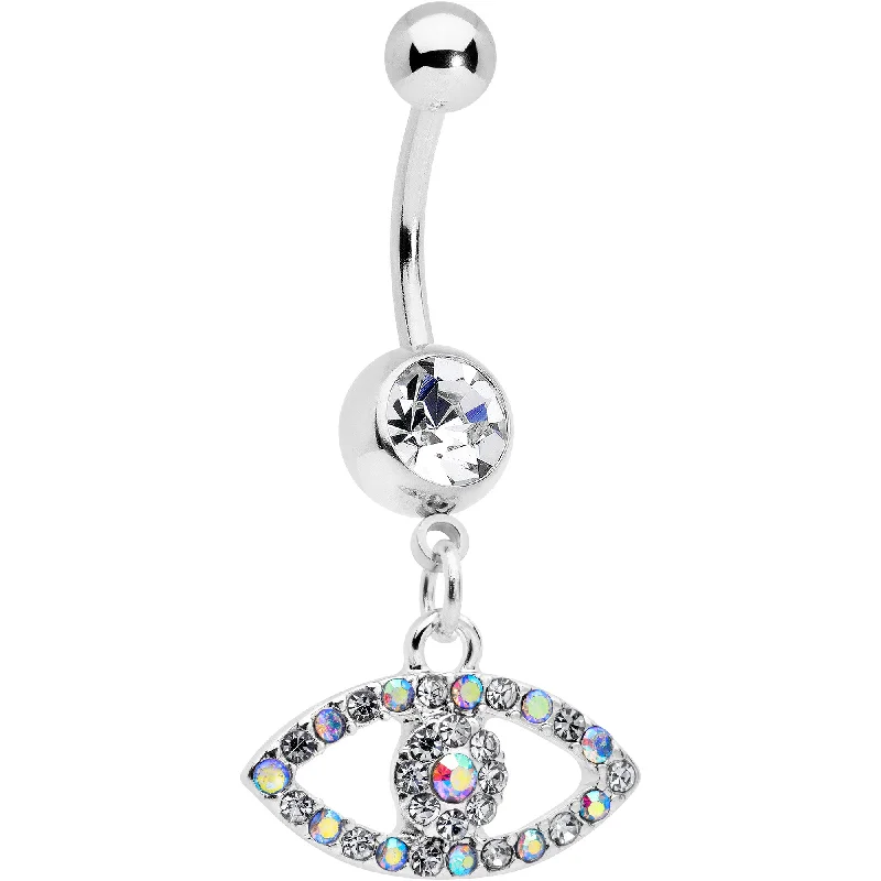 Trendy Belly Rings for Bold Style -Aurora Clear Gem Wide Eye Dangle Belly Ring