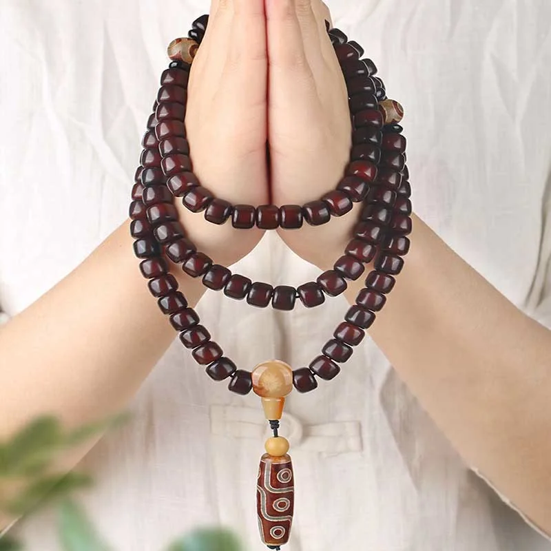 Personalized Charm Bracelets for Men-Buddha Stones 108 Mala Beads Three-eyed Dzi Bead Nine-eye Dzi Bead Jade Luck Bracelet