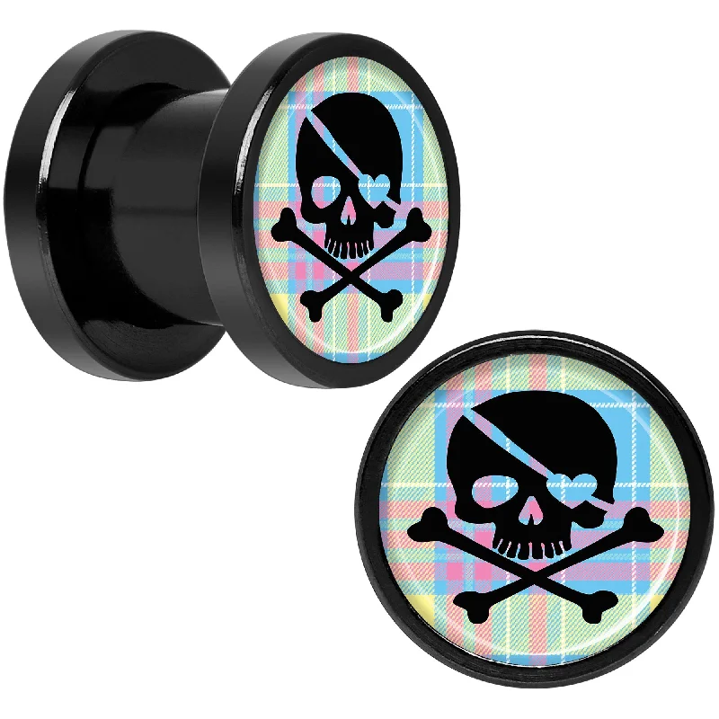 Women's Earrings – Elegant Designs for Every Personality--Pink Green Plaid Heart Skull Black Anodized Screw Fit Plug Set 0 Gauge Women's Earrings – Elegant Designs for Every Personality--Pink Green Plaid Heart Skull Black Anodized Screw Fit Plug Set 0 Gauge