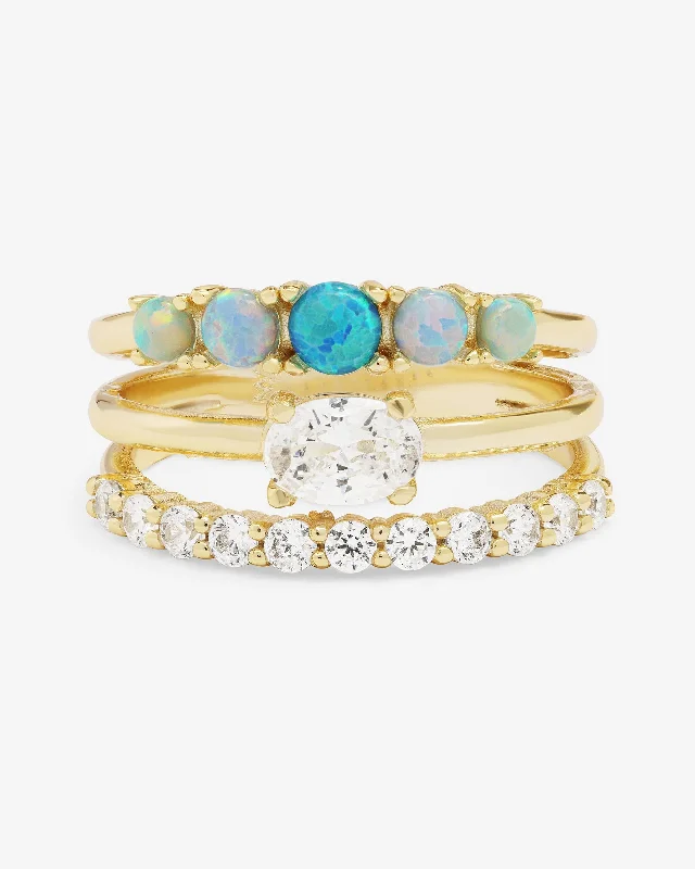 Chic Women's Rings for Fashion-Forward Looks-She's So Stacked Ring - Gold|Blue Opal Ombré Chic Women's Rings for Fashion-Forward Looks-She's So Stacked Ring - Gold|Blue Opal Ombré