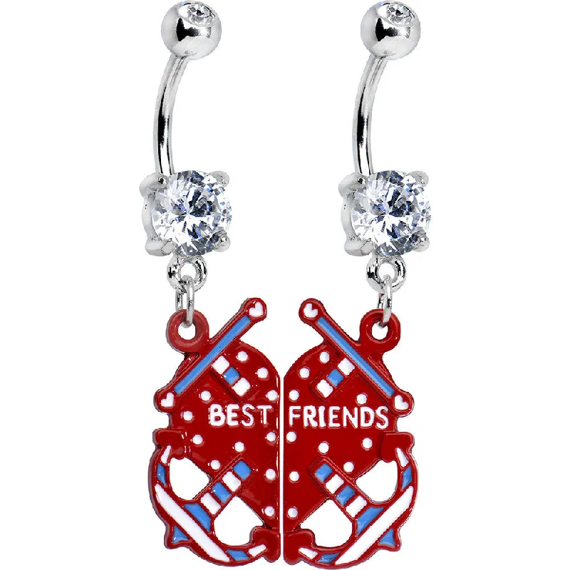 Stylish Belly Rings for Chic Looks -Clear Gem Heart Anchor Best Friends Dangle Belly Ring Set Stylish Belly Rings for Chic Looks -Clear Gem Heart Anchor Best Friends Dangle Belly Ring Set