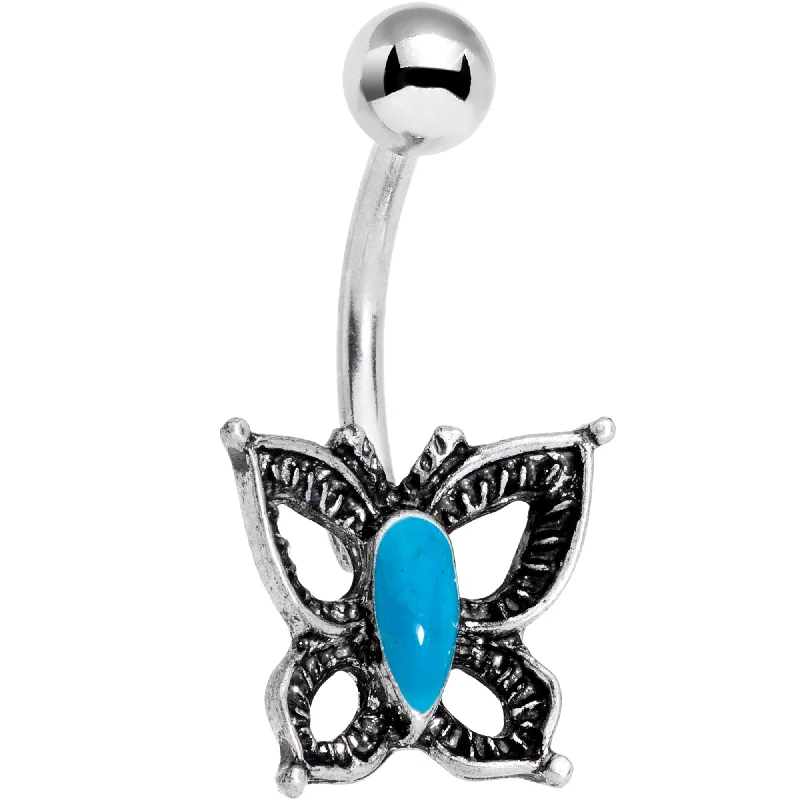 Custom Belly Rings for Personal Touch -Faux Turquoise Southwestern Open Wing Butterfly Belly Ring Custom Belly Rings for Personal Touch -Faux Turquoise Southwestern Open Wing Butterfly Belly Ring