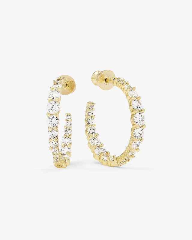 Women's Earrings – Elegant Designs for Every Personality--"Oh She Fancy" Graduated Hoops 1" - Gold|White Diamondettes Women's Earrings – Elegant Designs for Every Personality--"Oh She Fancy" Graduated Hoops 1" - Gold|White Diamondettes