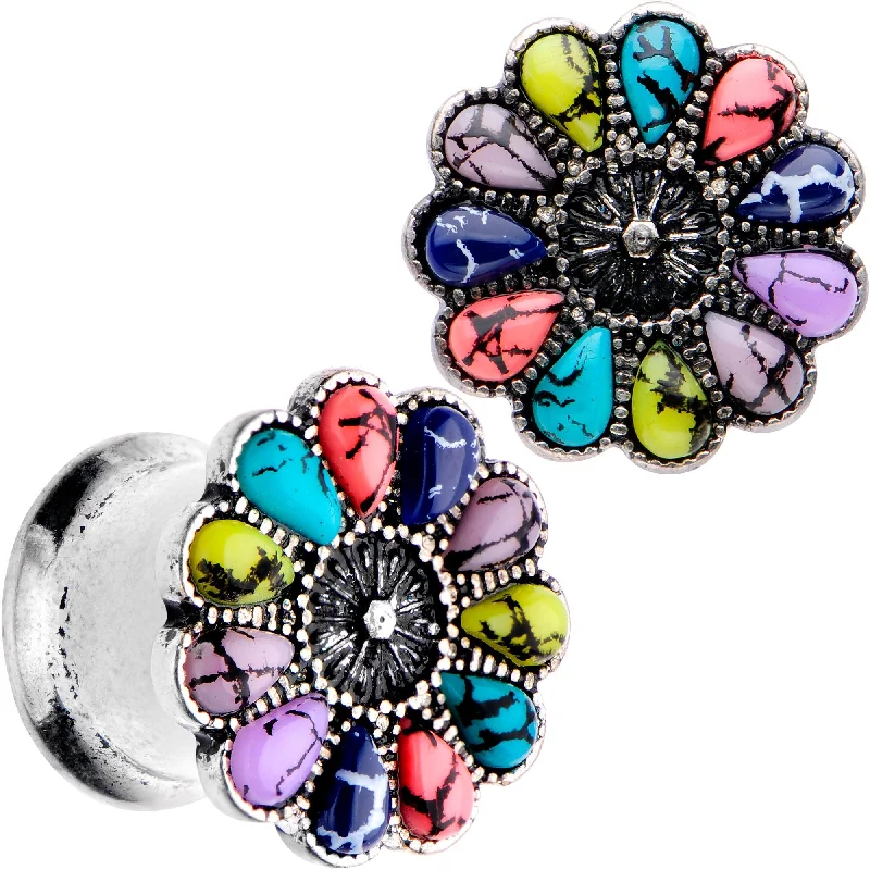 Women's Earrings – Elegant Designs for Every Personality--Southwestern Pinwheel Flower Double Flare Plug Set Set 2 Gauge to 22mm Women's Earrings – Elegant Designs for Every Personality--Southwestern Pinwheel Flower Double Flare Plug Set Set 2 Gauge to 22mm