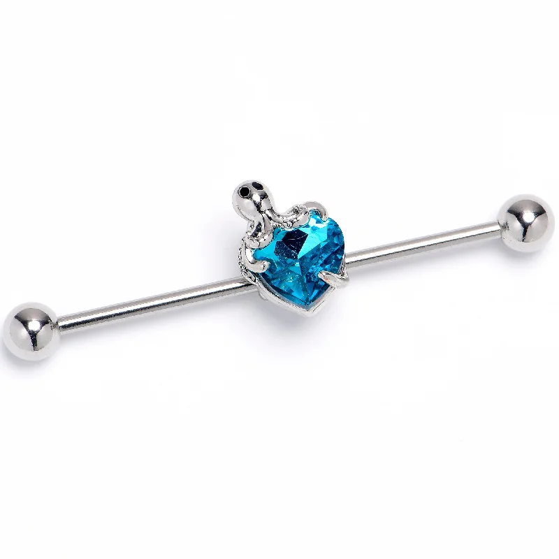 Women's Earrings – Elegant Designs for Every Personality--14 Gauge Blue Gem Octopus Heart Industrial Barbell 38mm Women's Earrings – Elegant Designs for Every Personality--14 Gauge Blue Gem Octopus Heart Industrial Barbell 38mm