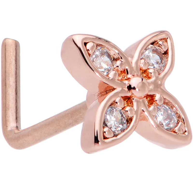 Nose Rings for Sensitive Piercing Areas -20 Gauge 7mm Clear Gem Rose Gold Tone Butterfly L Shaped Nose Ring Nose Rings for Sensitive Piercing Areas -20 Gauge 7mm Clear Gem Rose Gold Tone Butterfly L Shaped Nose Ring