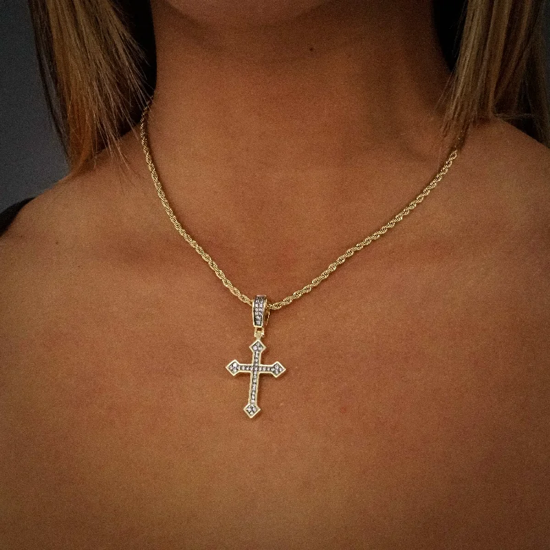 Shop Classic Women's  Necklaces & Pendants with a Modern Twist-Iced Celtic Cross in Yellow Gold