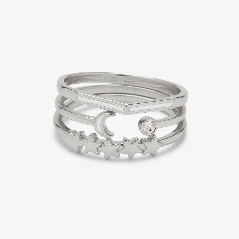 Chic Women's Rings for Fashion-Forward Looks-Crescent Stars Ring Stack