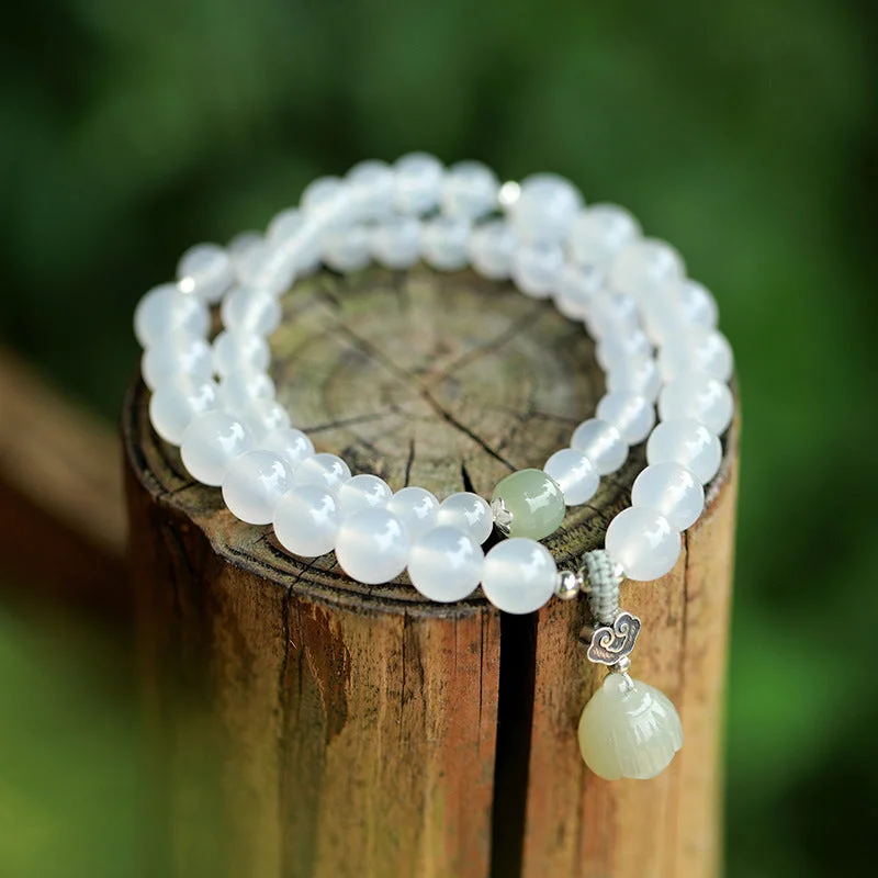 Stylish Bangles for Women with Gemstone Detail-Buddha Stones White Agate Jade Lotus Protection Bracelet Stylish Bangles for Women with Gemstone Detail-Buddha Stones White Agate Jade Lotus Protection Bracelet