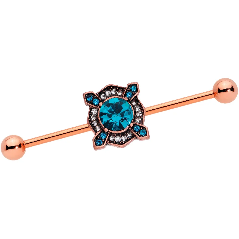Women's Earrings – Elegant Designs for Every Personality--14 Gauge Aqua Gem Rose Gold Tone Renaissance Industrial Barbell 38mm Women's Earrings – Elegant Designs for Every Personality--14 Gauge Aqua Gem Rose Gold Tone Renaissance Industrial Barbell 38mm