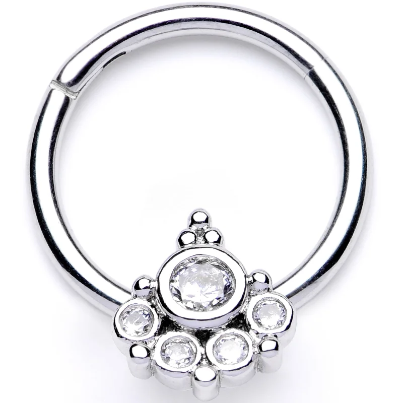 Designer Nose Rings -16 Gauge 3/8 Clear CZ Gem Geometric Hinged Segment Ring